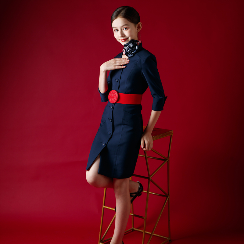 儿童空姐制服东航空姐飞行空乘制服少儿模特团体走秀服装演出服装