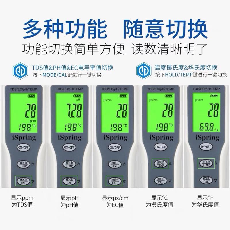 出口级多功能tds水质检测笔 家用饮用水高精度ph检测笔EC电导率测