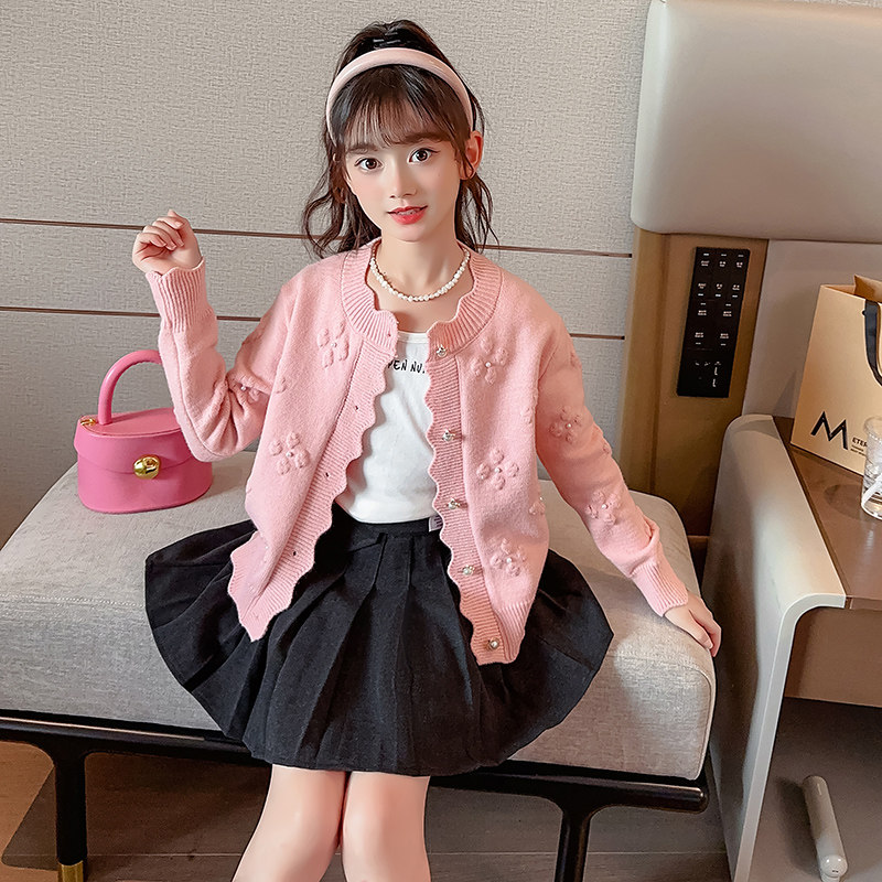 女童毛衣2023新款春秋款冬季儿童针织衫童装中大童女宝宝开衫外套