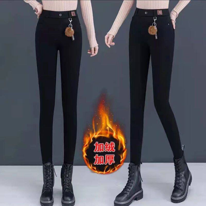 加绒加厚牛仔裤女秋冬大码胖mm高腰高弹力铅笔裤显瘦小脚裤打底裤