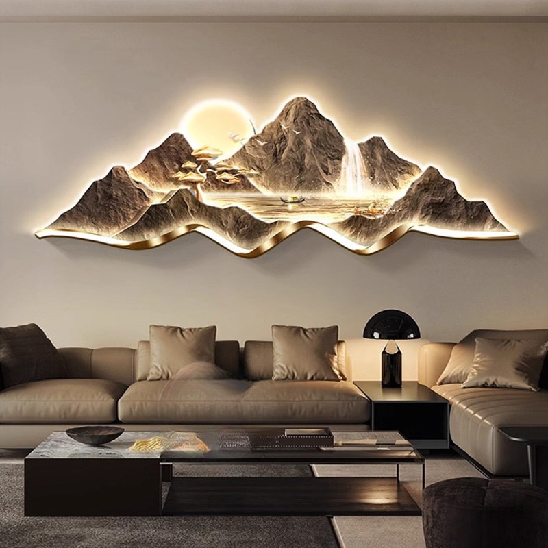 背有靠山客厅装饰画高级感轻奢大气壁画聚宝盆山水画led灯画挂画