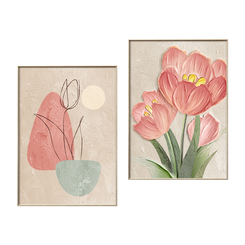 新款粉色花卉主卧室挂画床头挂画高级感北欧奶油风房间餐厅装饰画图片
