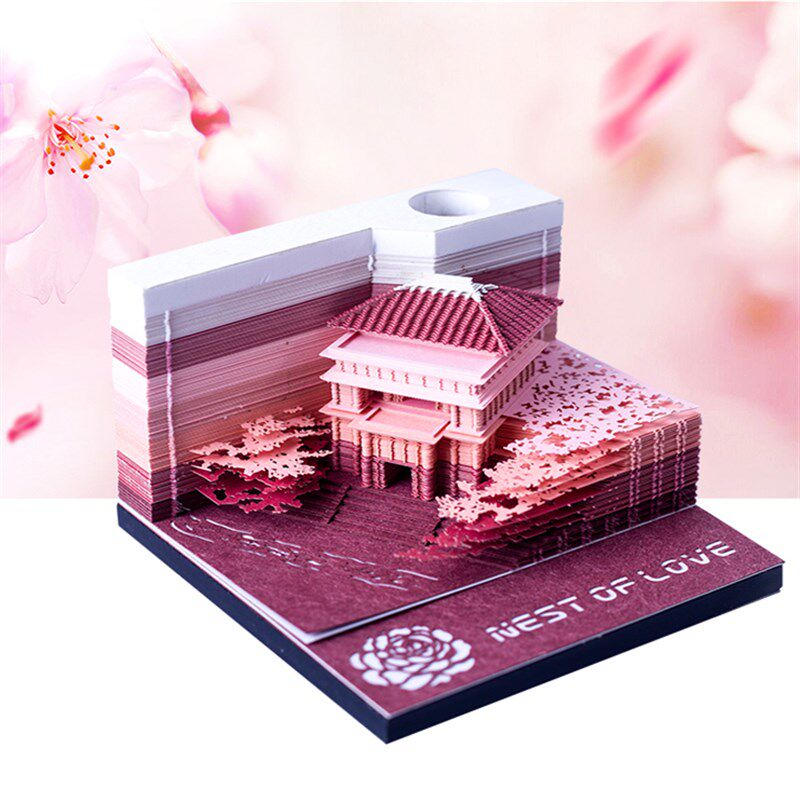 日历2024年一鹿有你3D立体纸雕便利贴纸樱花树屋手撕便利贴创意礼