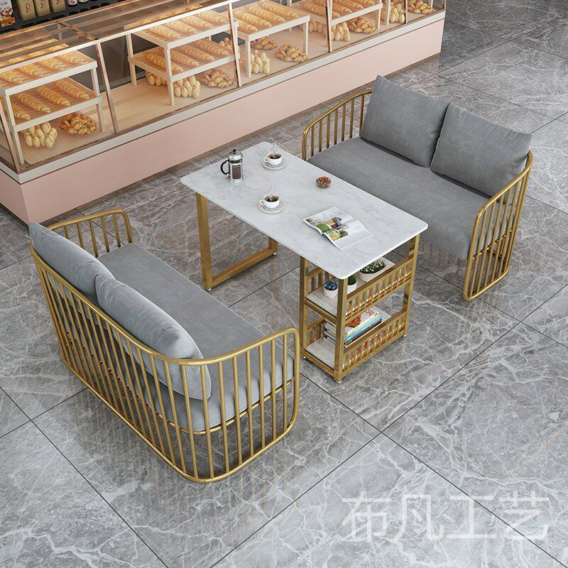 甜品奶茶店接待室桌椅组合咖啡厅洽谈休息区沙发双人简约休闲卡座