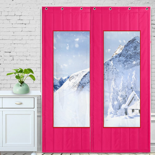 正红色棉门帘冬季空调保暖防风加厚家用隔断挡风保温透明防寒帘子