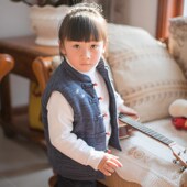 玛瑙扣 上衣国学服装 中式 汉服唐装 传统对襟棉马甲 童装 玉想童装