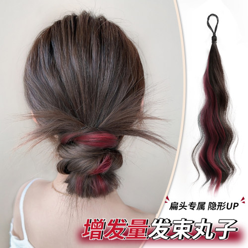 低丸子头假发女挑染自绕鸡毛发束自然蓬松盘发花苞头增发量假发圈