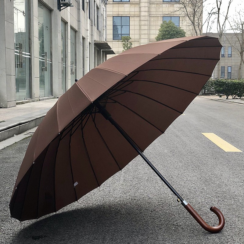男士用伞113cm二十四骨晴雨伞长柄伞自动24骨伞防风实木柄带伞套