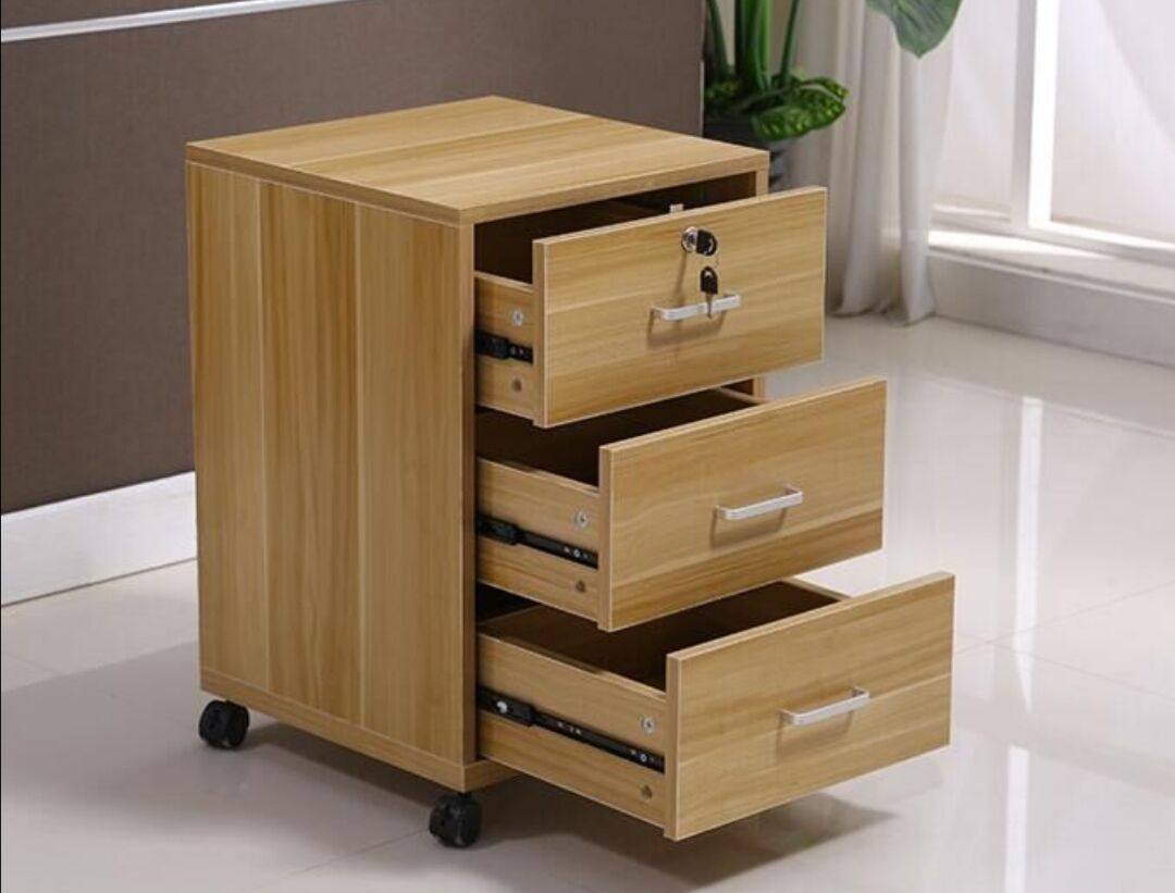办公柜落地式文件柜带锁三抽屉资料柜储物移动矮柜桌下小柜子