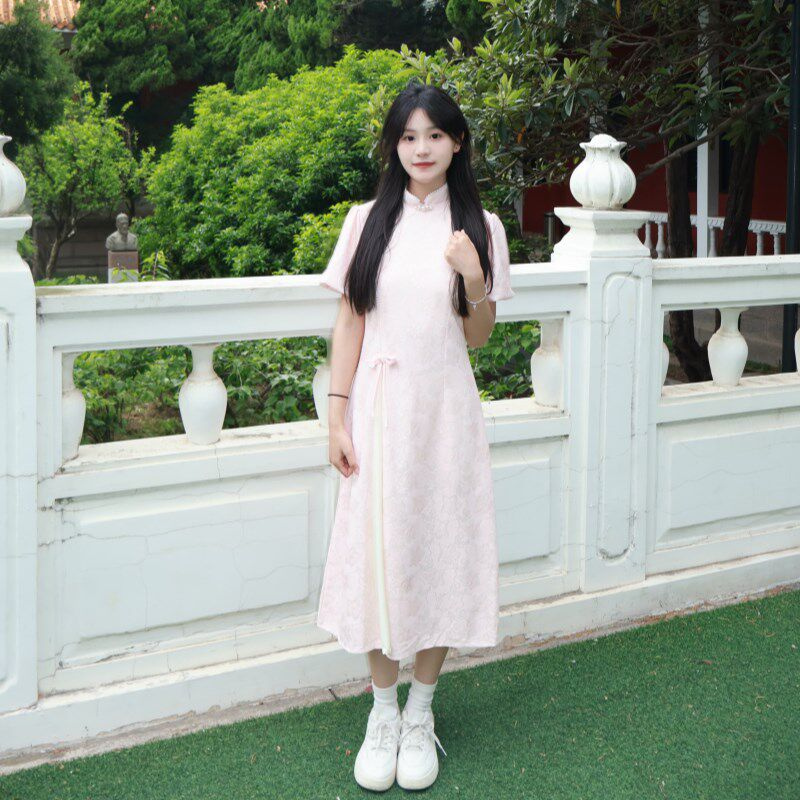 微笑向暖 少女新中式改良版年轻款连衣裙日常夏季小个子短袖旗袍