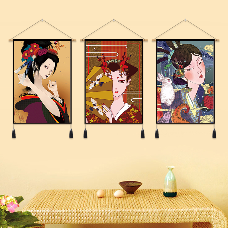 挂毯装饰画挂画电表箱家用装饰布艺挂布日式仕女挂毯成品装饰画图片