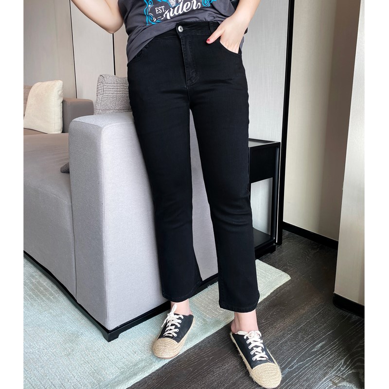 高腰牛仔裤女大码胖MM梨形身材胖妹妹裤子显瘦直筒弹力九分裤早春