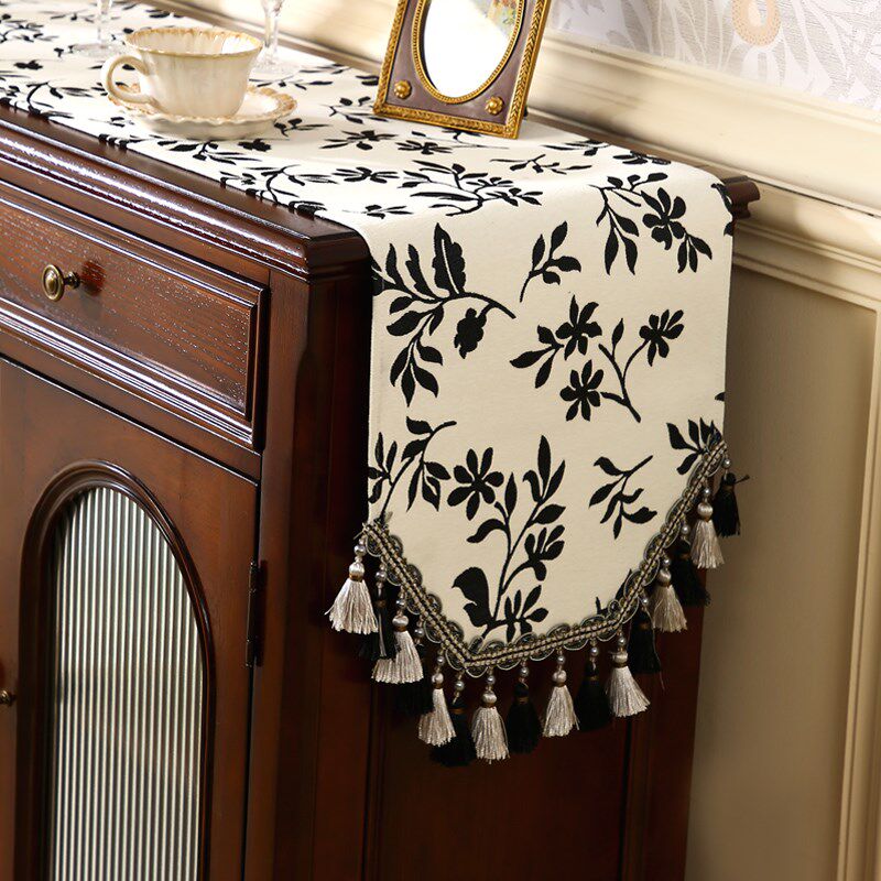 桌旗美式田园轻奢餐桌布茶几长条电视柜盖布中古风斗柜鞋柜桌垫