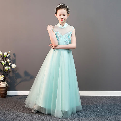 儿童古筝汉服飘逸女童绿色古筝二胡演出服艺考古典舞表演服定制潮