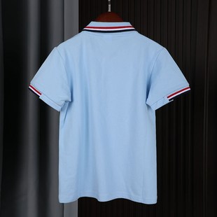 浅蓝色红边领半袖 2023夏季 POLO衫 童装 T恤男女童学院班服 校服短袖