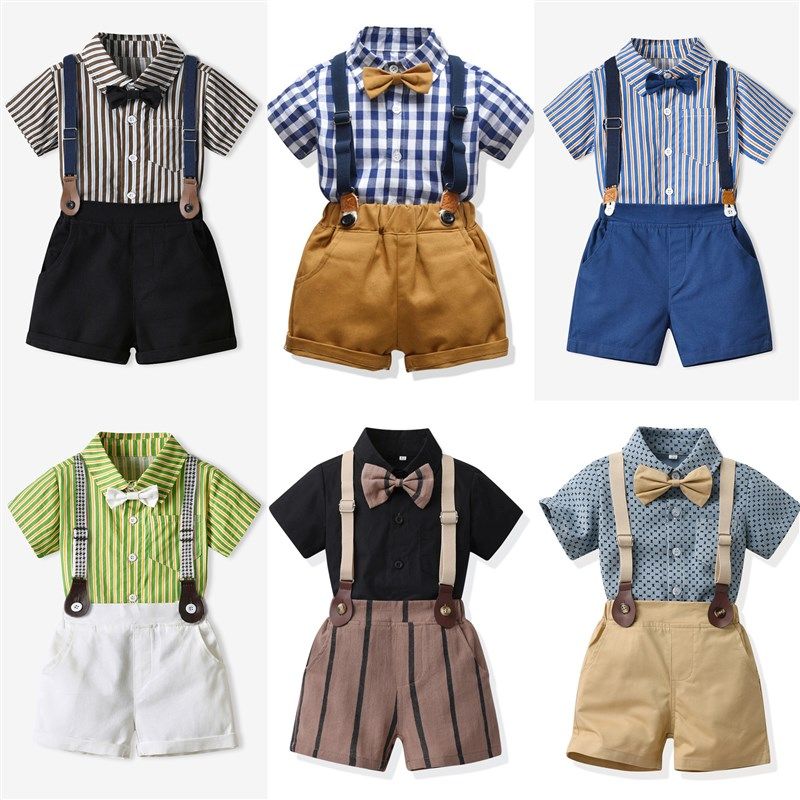 男童夏季儿童礼服西装套装2024新款洋气网红时髦衬衫背带裤两件套