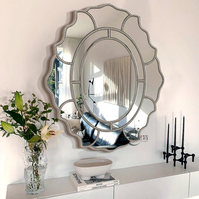 法式花朵装饰镜轻奢简约壁挂客厅背景墙玄关餐厅壁炉镜创意浴室镜