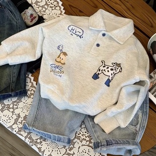 男女童卡通印花翻领上衣韩版 春秋新款 宽松休闲卫衣 polo衫 儿童长袖