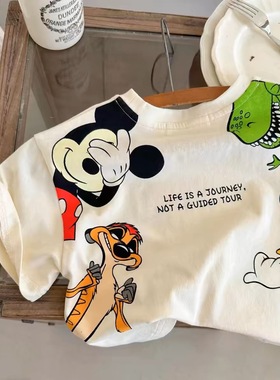 男童纯棉短袖t恤夏装薄款中小儿童网红卡通米奇印花百搭半袖上衣