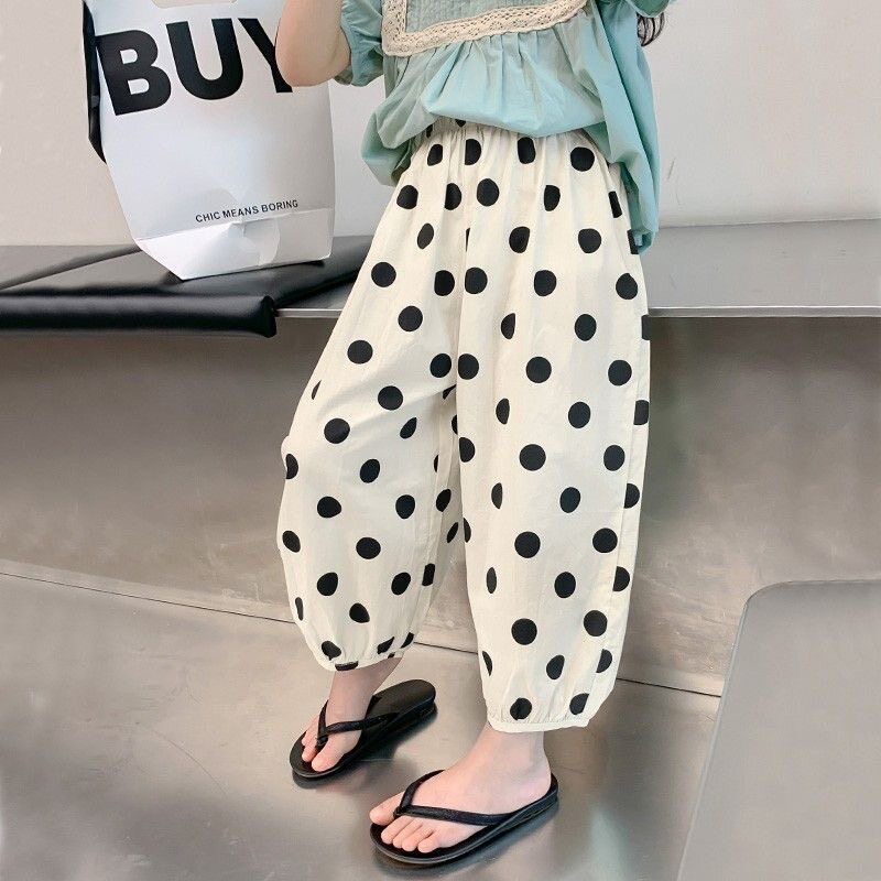 女童裤子夏季满印波点休闲九分裤