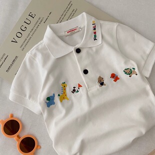 男童纯棉短袖POLO衫新款夏装儿童帅气刺绣卡通翻领T恤百搭上衣服