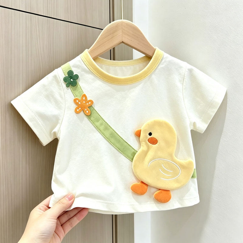 儿童短袖t恤纯棉夏季男女童宝宝洋气立体卡通鸭子百搭圆领上衣潮