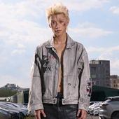 DreamBand2025AW牛仔外套潮流嘻哈街舞夹克秋冬美式 扎染设计感