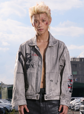 DreamBand2025AW牛仔外套潮流嘻哈街舞夹克秋冬美式扎染设计感