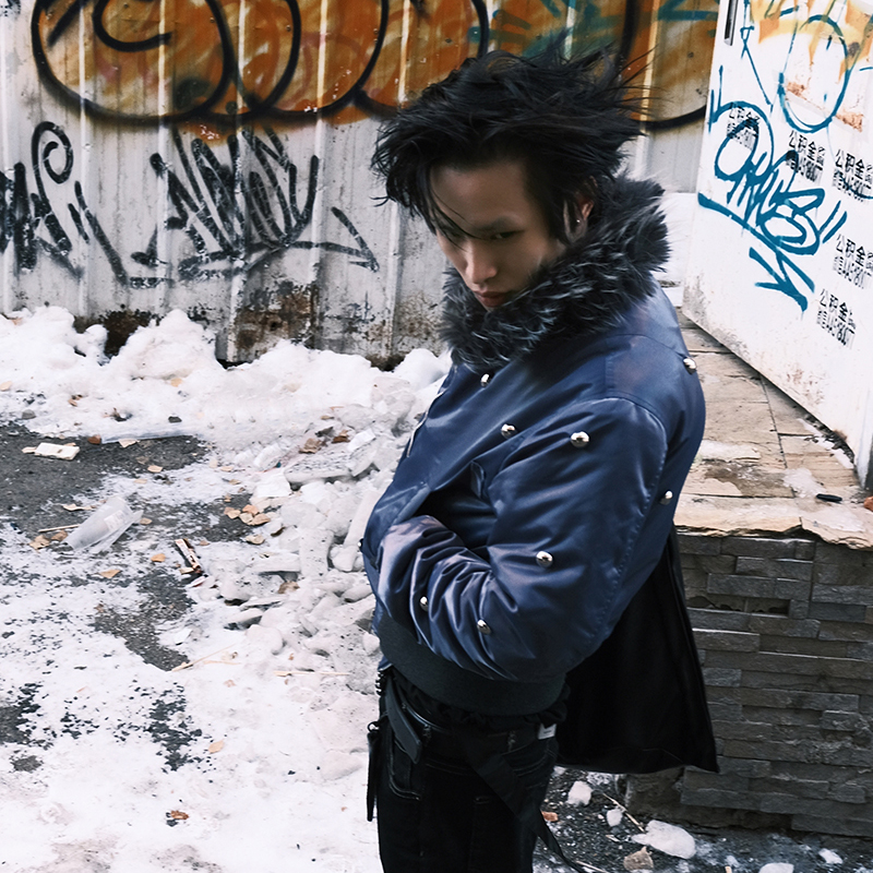 Dream Band AW2024纯色低饱和尼龙短款朋克加棉可拆卸毛领MA1夹克