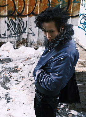 Dream Band AW2025纯色低饱和尼龙短款朋克加棉可拆卸毛领MA1夹克