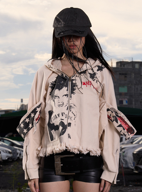 DreamBand2025AW女款拉链卫衣休闲连帽短款时尚外套女士美式复古