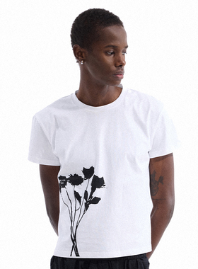 Dream BandSS2025新款花朵t恤短袖纯棉t恤男生夏季显瘦修身白色女