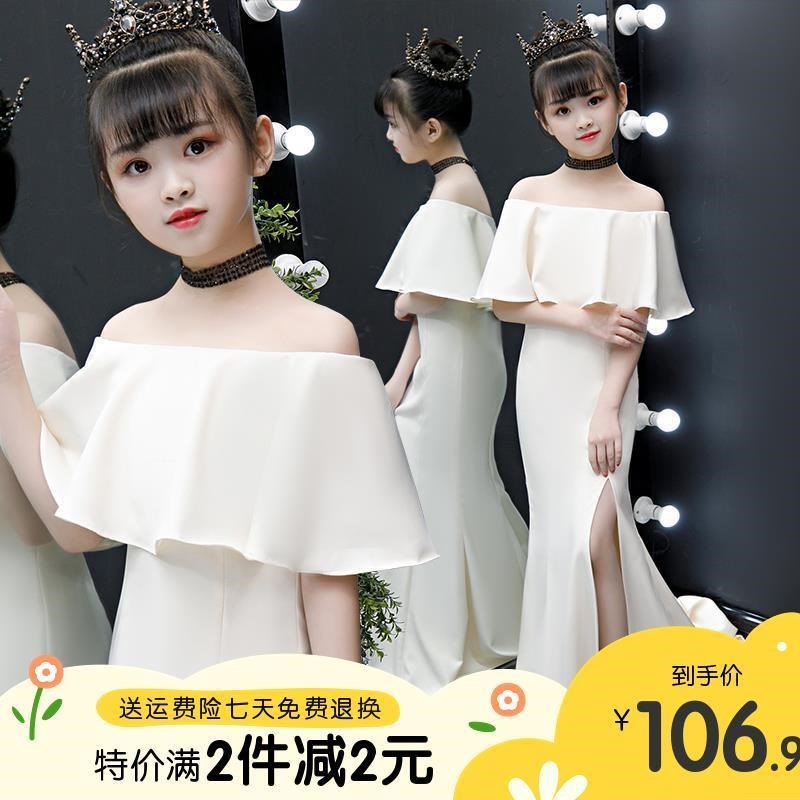 少儿主持人礼服女童m连衣裙晚礼服拖地高级夏六一模特走秀款公主