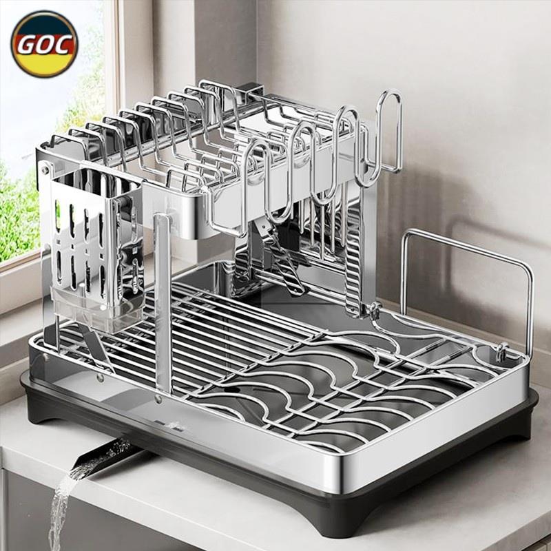 德国2025碗碟收纳架不锈钢台面沥水碗架碗盘架双层碗筷厨房置物架