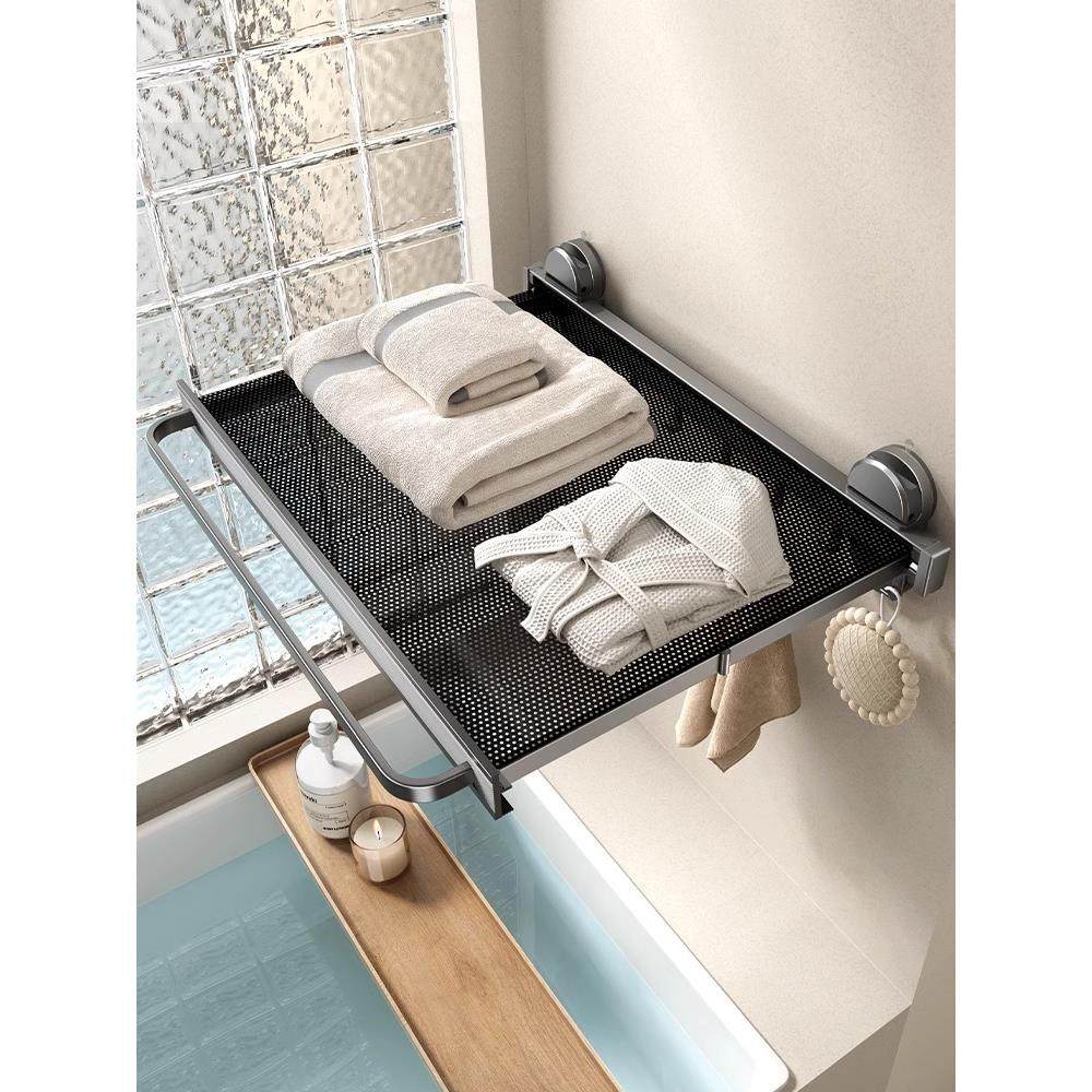 德国吸盘浴室伸缩衣架浴巾架毛巾架卫生间放衣服厕所免打孔置物架