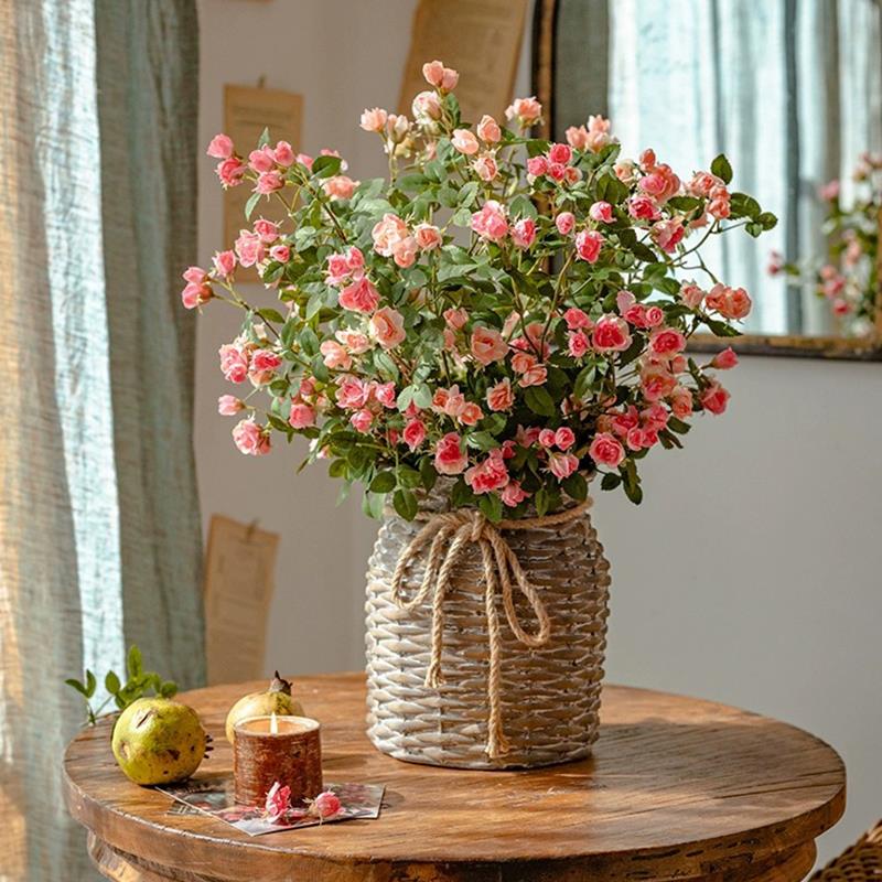 仿真花田园芬芳蔷薇假花客厅轻奢装饰花餐桌花插花摆花复古摆设花
