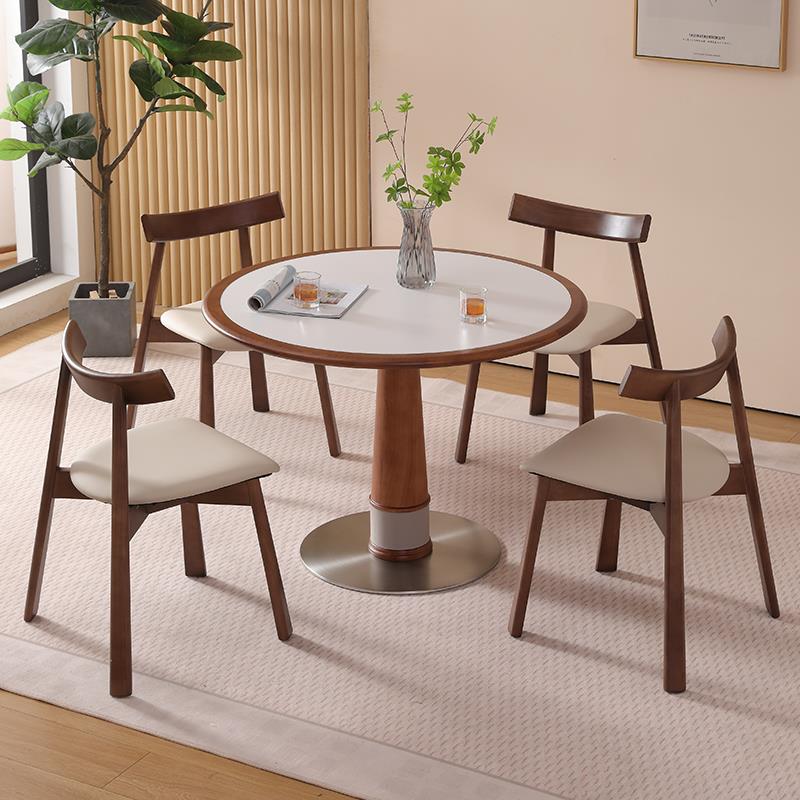 竹蜻蜓黑胡桃木实木餐桌北欧家用小户型餐厅圆形饭桌法式中古圆桌