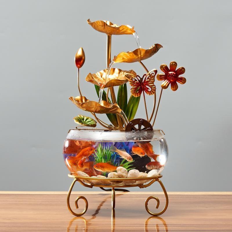 流水摆件鱼缸循环水桌面创意家居铁艺客厅办公室装饰品系统玄关