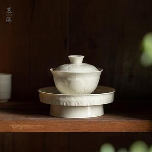 定窑白三才盖碗茶杯仿宋家用泡茶碗陶瓷大容量防烫荷花功夫茶具