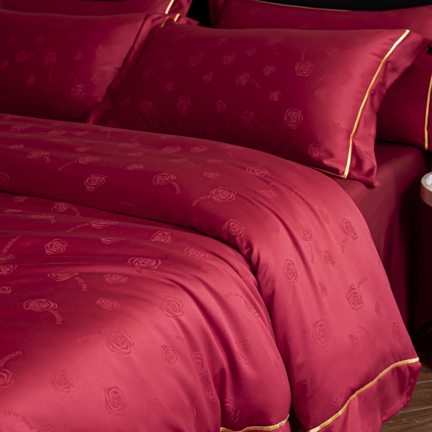 高档浪漫玫瑰提花结婚四件套婚庆红色被套床单陪嫁新婚房喜被床品