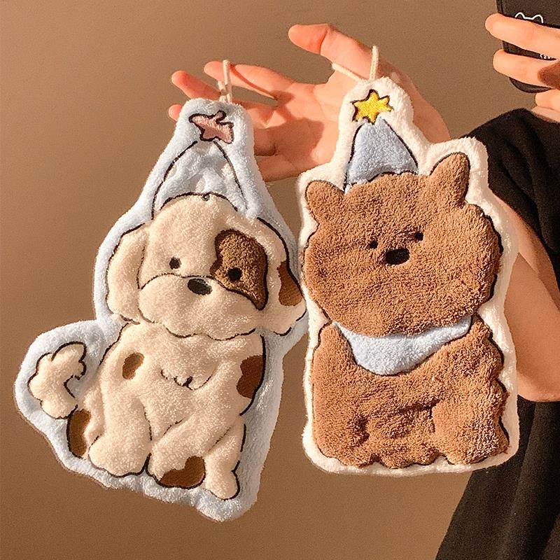 新疆包邮可爱卡通挂式擦手巾珊瑚绒超强吸水加厚毛巾家用卫生间搽