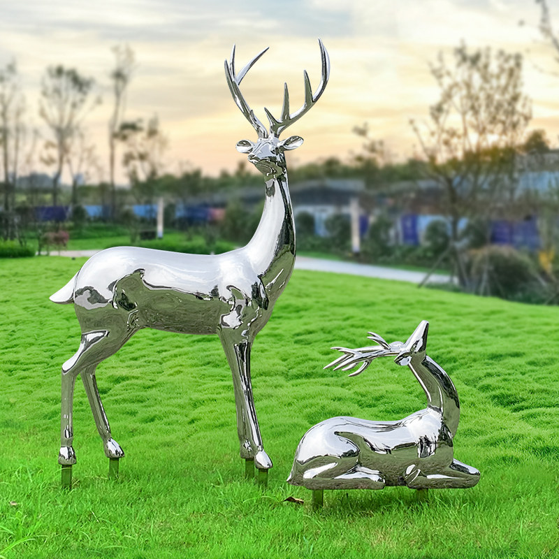 304不锈钢鹿镜面雕塑落地摆件
