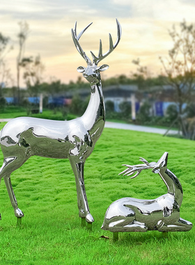 304不锈钢鹿镜面雕塑落地摆件