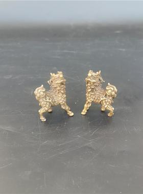 复古纯黄铜麒麟桌面小摆件迷你瑞兽古玩手把件招财火麒麟中式装饰