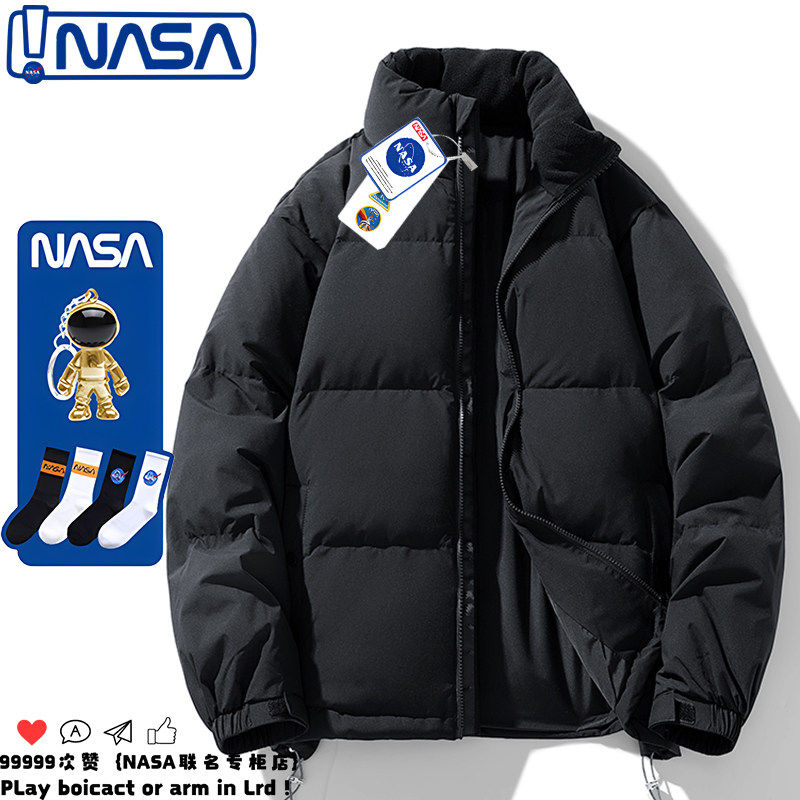 nasa联名白鸭绒羽绒服男女冬季潮流短款情侣款面包服宽松保暖外套
