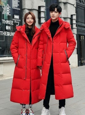 VISVIM BESSEL男士羽绒服过膝长款学生校服外套情侣款本命年红色