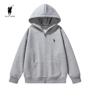 美式POLO刺绣连帽拉链开衫灰色卫衣男女潮牌春秋重磅休闲情侣外套