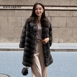 满天星原色紫貂名媛外套加厚银针奢华环保水貂仿皮草大衣女中长款