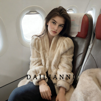 千金风丹麦水貂V领显瘦皮草女