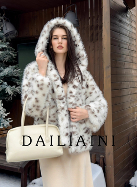 2025冬季新款北美山猫顶奢豹纹环保皮草女连帽外套加厚环保时尚